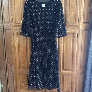 Anne Klein Black Polka Dot Dress with Flowy Sleeves and belt